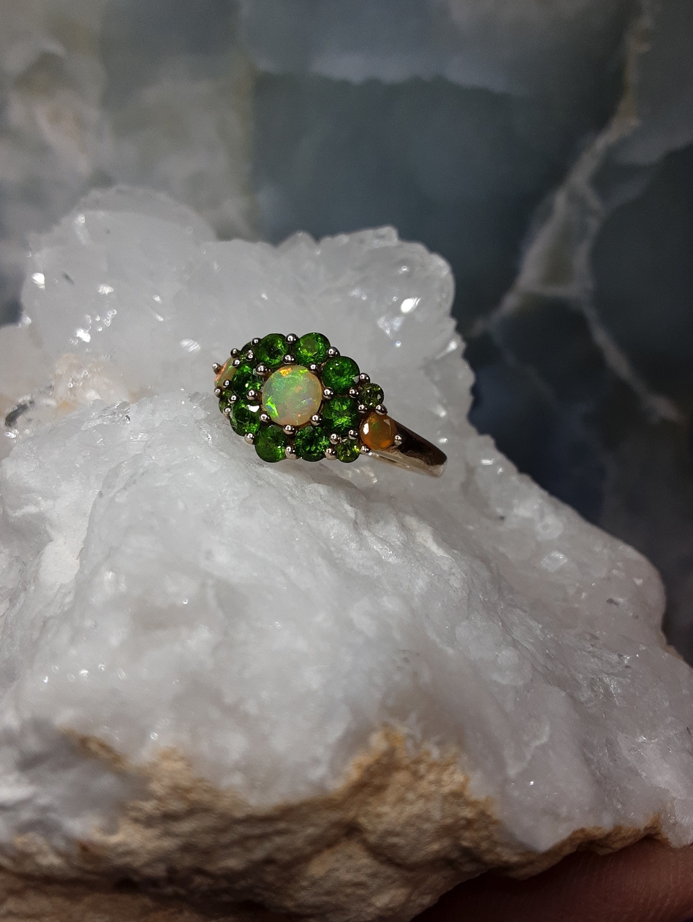 925 Chrome Diopside, Opal Ring.